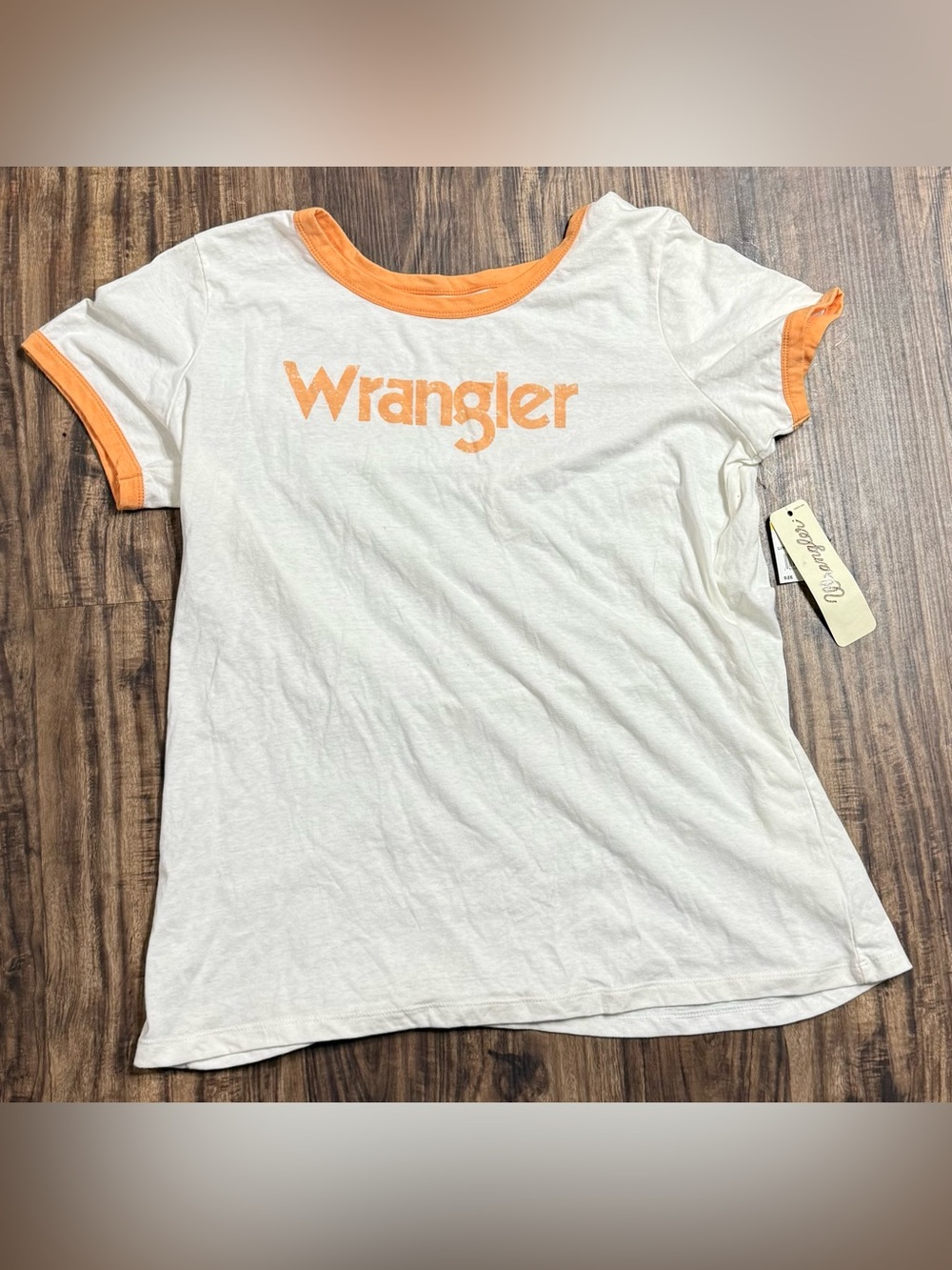 Wrangler White Tee with Orange Logo and Trim Women’s XXL T-Shirt Top